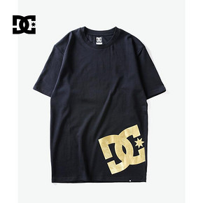 DCSHOECOUSA/DC 金LOGO短袖男夏季黑色潮圆领纯棉宽松运动休闲T恤 45.83元