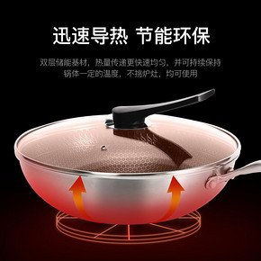 福丽友精英款物理不沾锅不锈钢家用电磁炉燃气通用款炒菜锅无涂层 288元