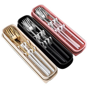 不锈钢便携筷子勺子套装餐具三件套成人学生叉子筷勺单人装收纳盒 6.9元
