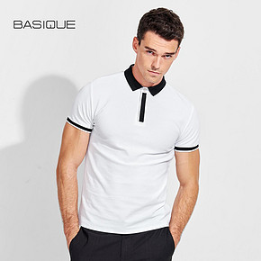 元本BASIQUE 黑白撞色POLO衫 2020夏新品男修身短袖翻领T恤020024 *6件 324元（合54