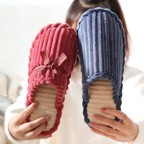 【买一送一】女冬季家居情侣保暖棉拖鞋