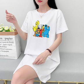 【2021新款】短袖t恤女白色中长款宽松
