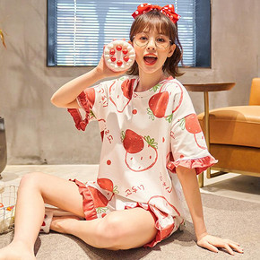 【纯棉】睡衣女夏季短袖短裤套装
