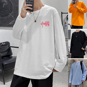 200克【港风ins情侣】纯棉宽松落肩长袖T恤