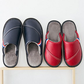 居家保暖棉拖鞋情侣pu皮拖鞋