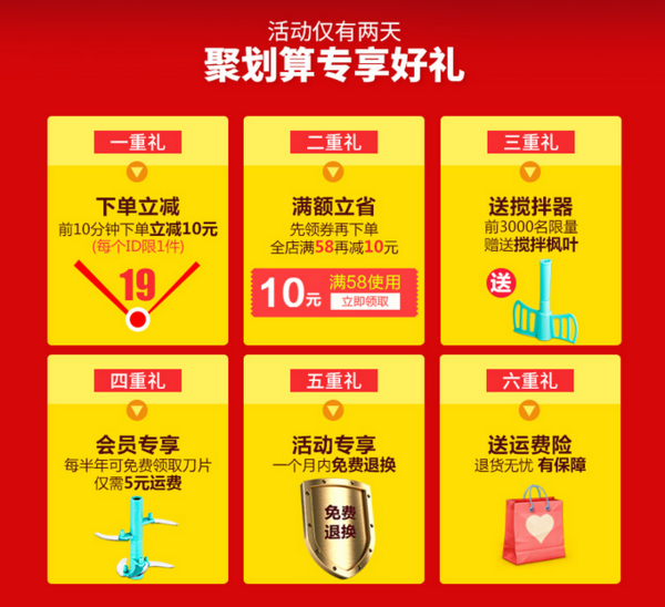 天猫旗舰店10点聚划算售价29元,前10分钟拍下立减10元,折19元/件,更大