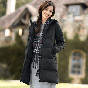 双11预售# 茵曼 纯色休闲连帽中长款羽绒服外套  254元(定金30+尾款224)